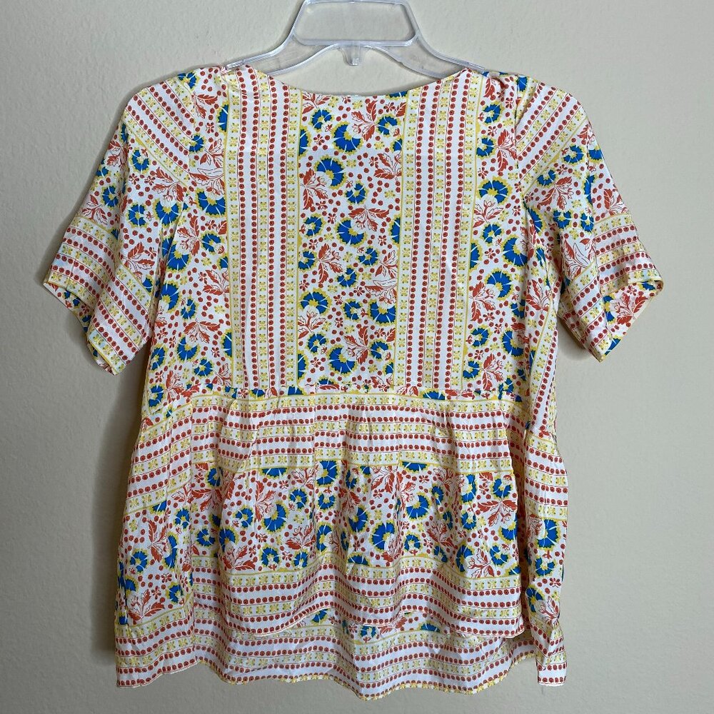 lauren mofatt anthropologie floral silk blouse w/ open back